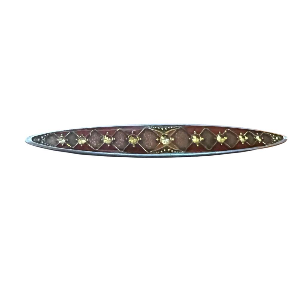 Pierre Bex Art Deco‎ Style Vintage Enamel Bar Vintage Pin Brooch Rhinestone